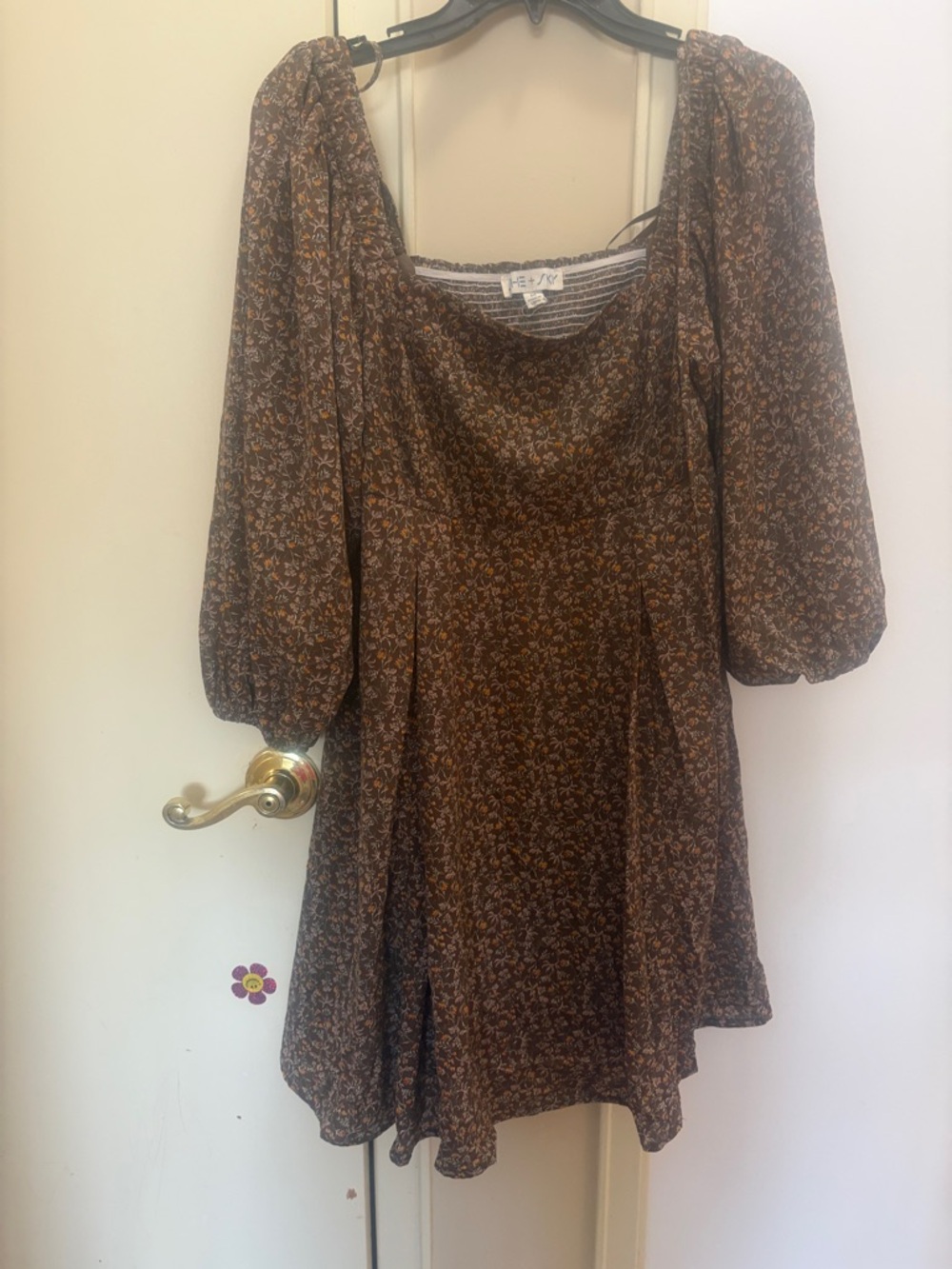 She + Sky Brown Floral Square Neck Mini Dress